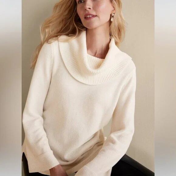 Soft Surroundings Soft Winds Cowl Neck Sweater Ivory Pearl Pale Pink Size 1X - Picture 1 of 11